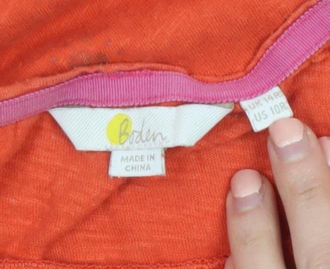 Boden Women's Orange Cotton Shift Dress Size 14 Short Sleeve Casual