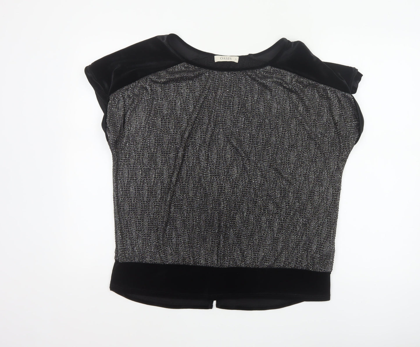Oasis Women’s Black Velvet Trim Blouse Size M Short Sleeve