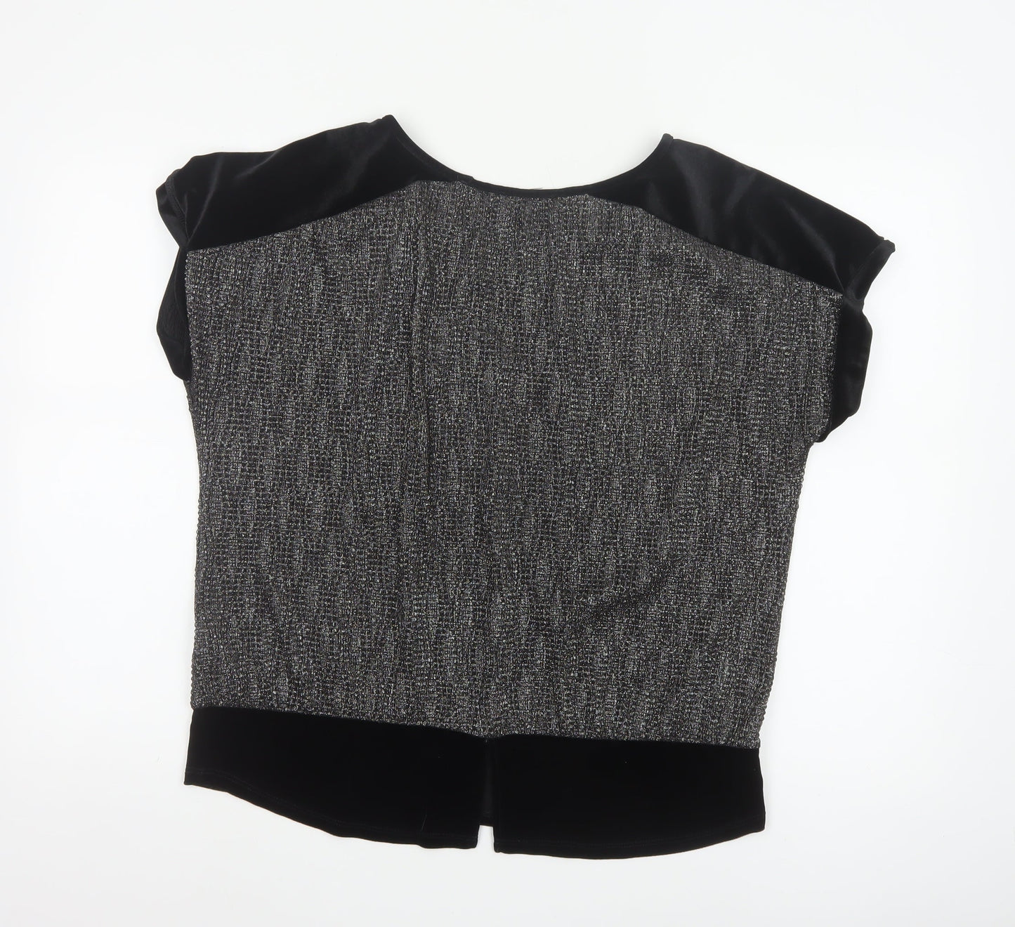 Oasis Women’s Black Velvet Trim Blouse Size M Short Sleeve