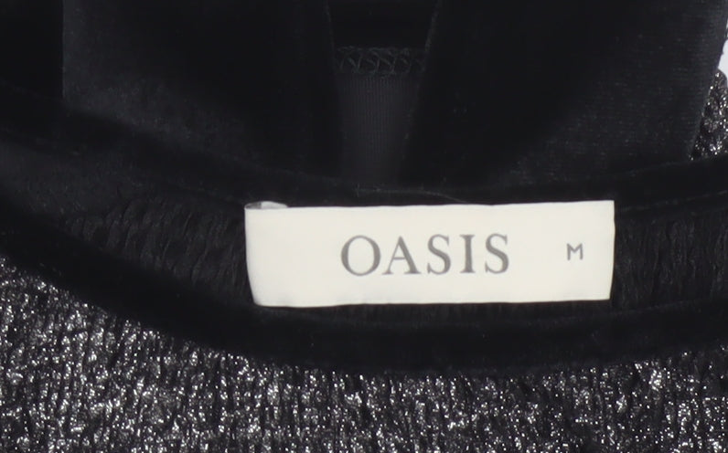 Oasis Women’s Black Velvet Trim Blouse Size M Short Sleeve