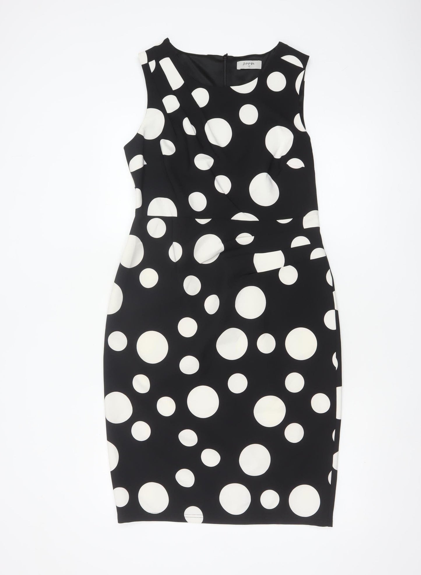 Soon Women's Black Polka Dot Sheath Dress Size 12 Sleeveless V-Neck Lined