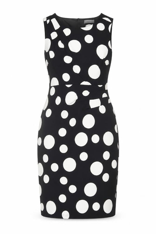 Soon Women's Black Polka Dot Sheath Dress Size 12 Sleeveless V-Neck Lined
