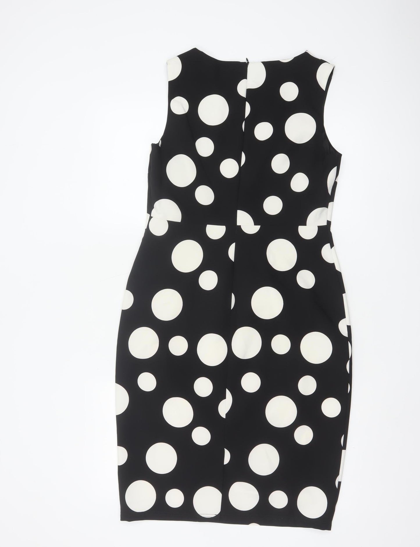 Soon Women's Black Polka Dot Sheath Dress Size 12 Sleeveless V-Neck Lined