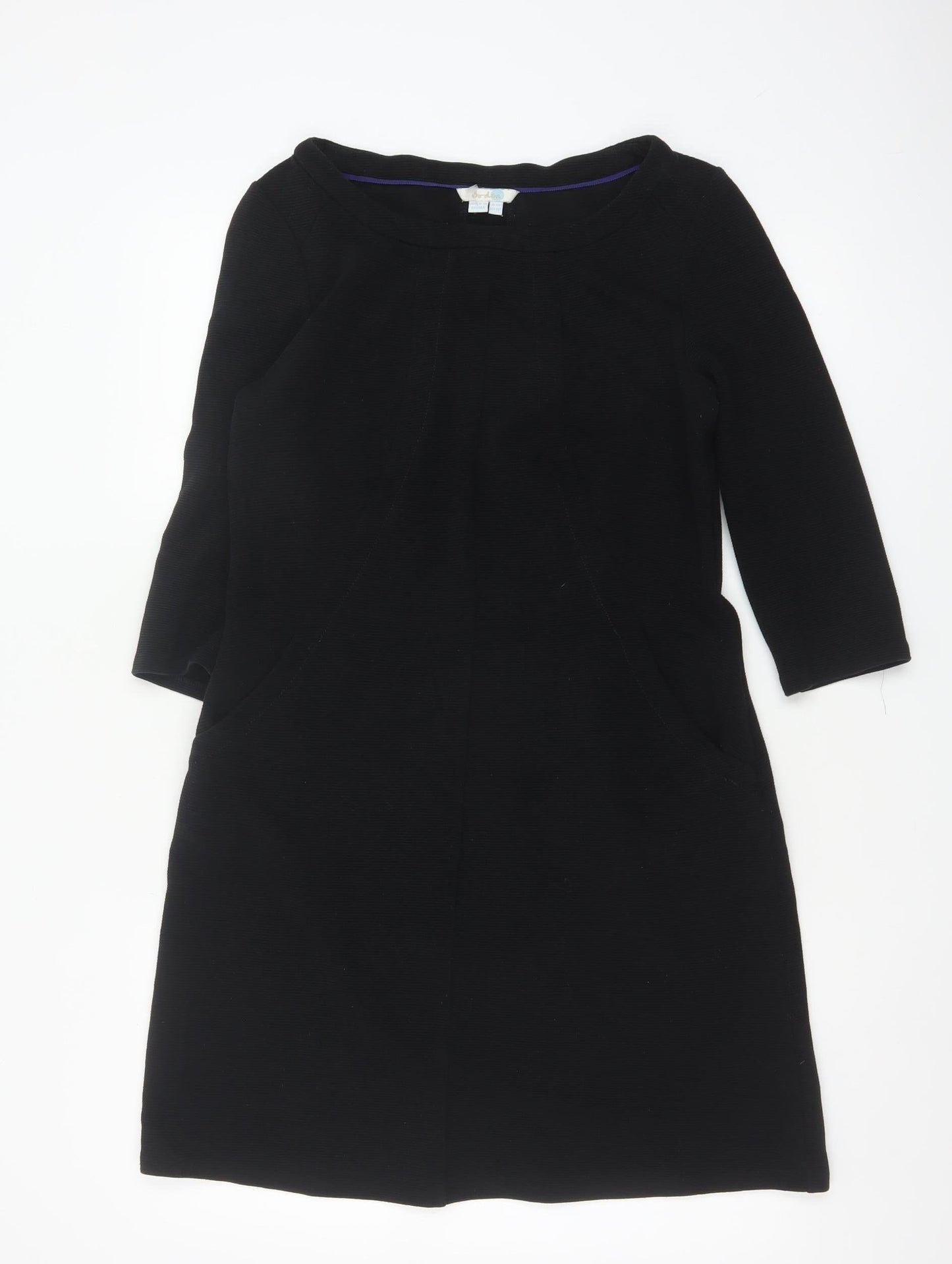Boden Women Black Shift Dress Size 10 Petite 3/4 Sleeve Knit Workwear