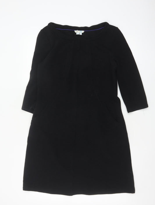Boden Women Black Shift Dress Size 10 Petite 3/4 Sleeve Knit Workwear