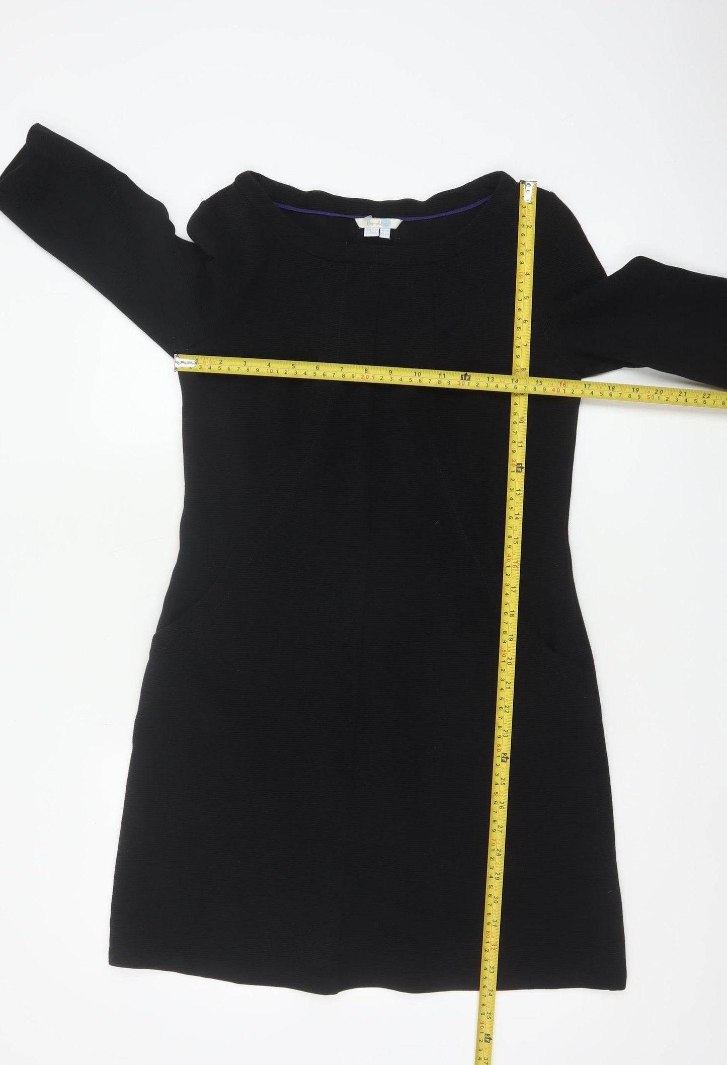 Boden Women Black Shift Dress Size 10 Petite 3/4 Sleeve Knit Workwear