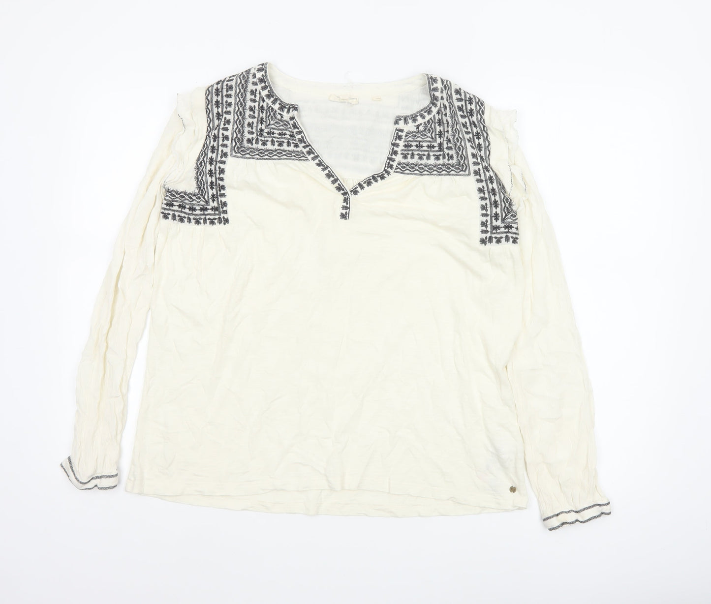 Fat Face Women’s Ivory Embroidered Boho Long Sleeve Blouse M
