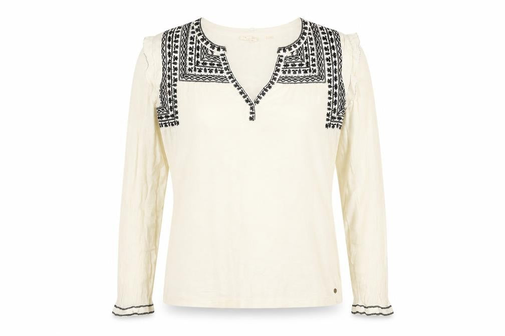 FatFace Women’s Ivory Embroidered Boho Long Sleeve Blouse M