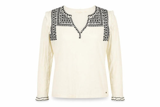 FatFace Women’s Ivory Embroidered Boho Long Sleeve Blouse M