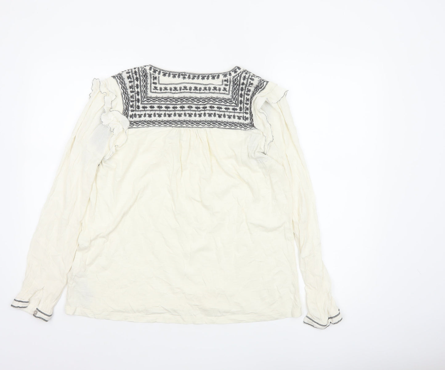 Fat Face Women’s Ivory Embroidered Boho Long Sleeve Blouse M