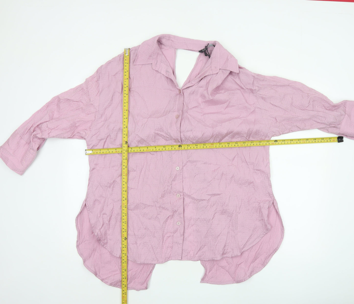 ZARA Women Pink Crinkle Lyocell Blend Button-Up Shirt Size 12