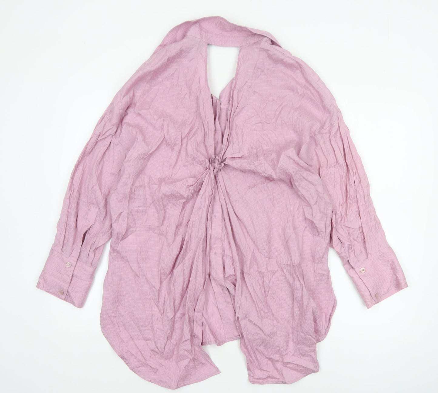 ZARA Women Pink Crinkle Lyocell Blend Button-Up Shirt Size 12