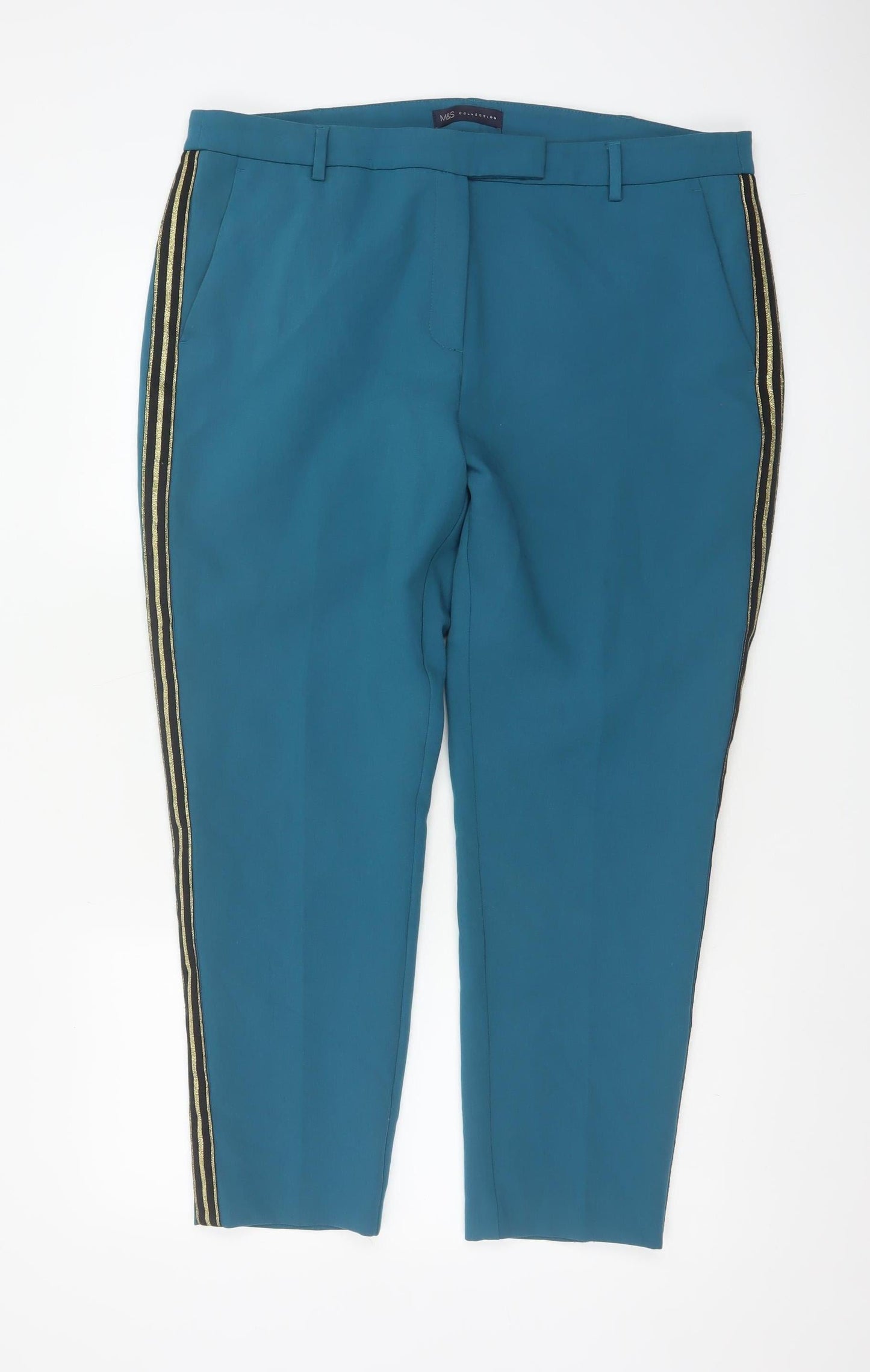 Marks and Spencer Women’s Teal Trousers Size 18 Regular Polyester Blend