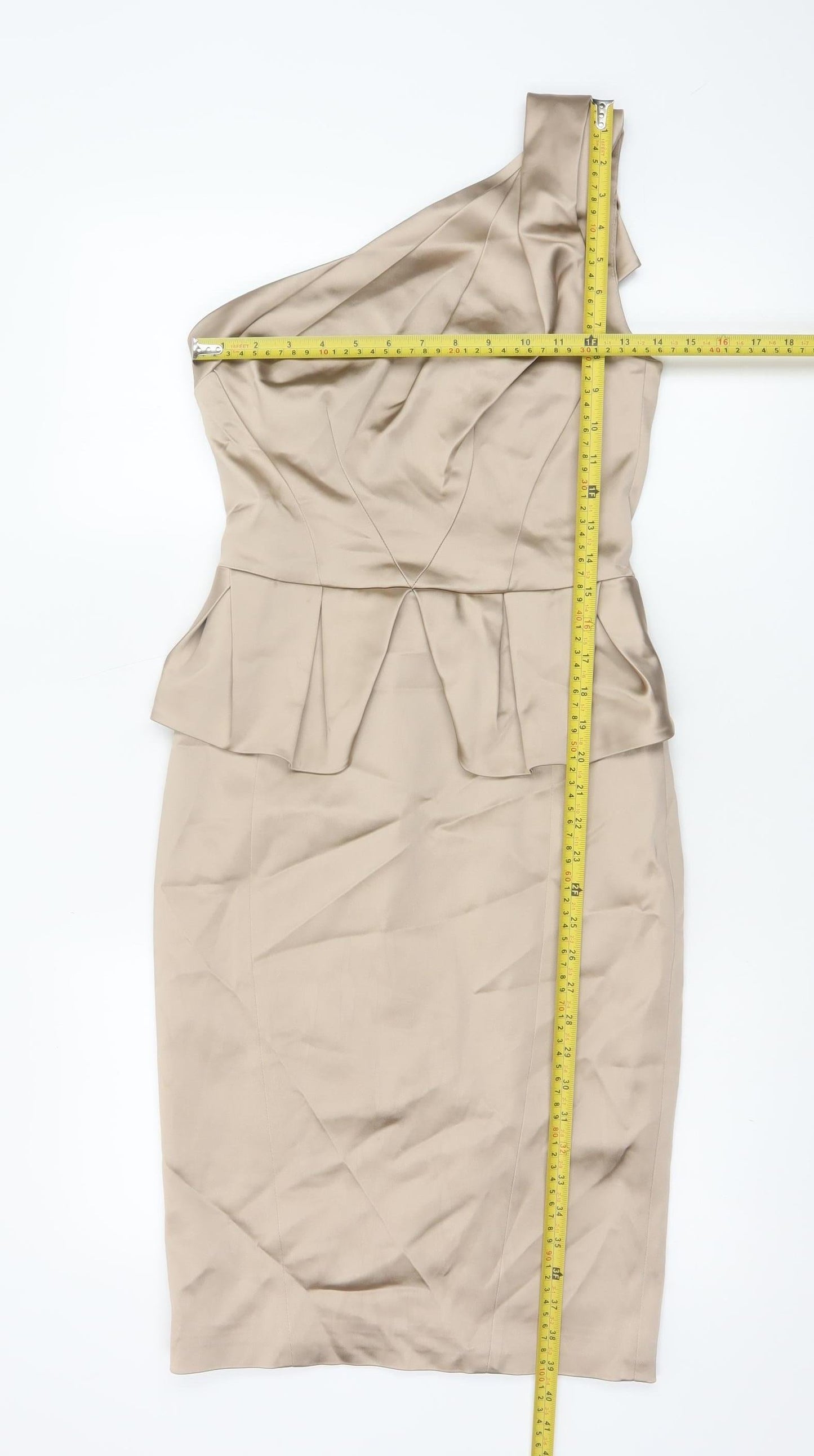 Karen Millen Women's Beige One Shoulder Peplum Sheath Dress UK 10
