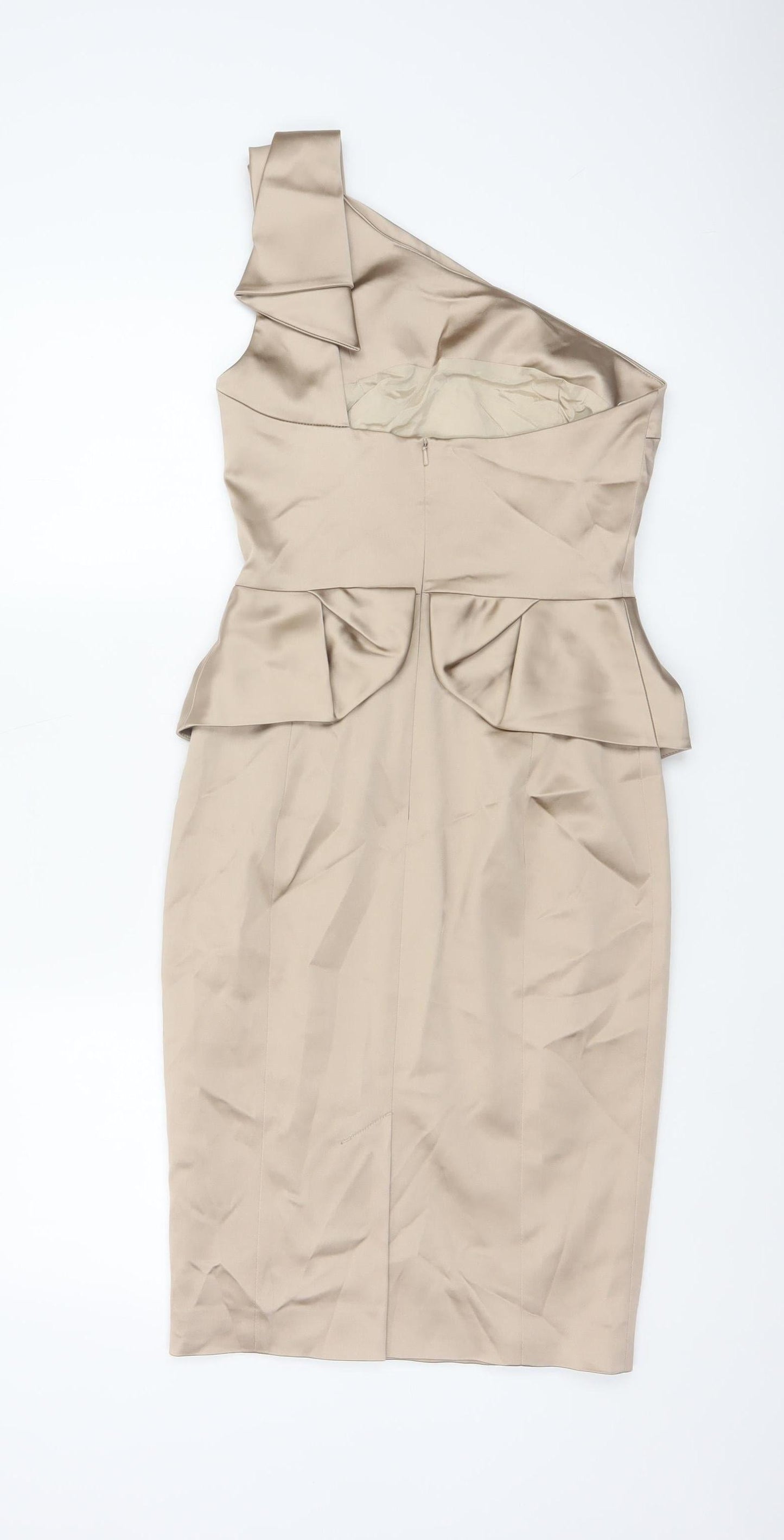 Karen Millen Women's Beige One Shoulder Peplum Sheath Dress UK 10