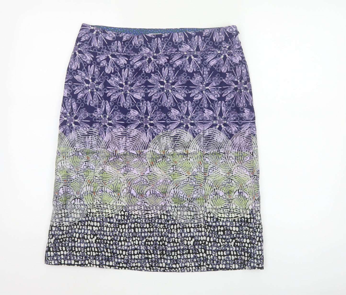 White Stuff Women's Purple Geometric Cotton Knee Length Skirt Size 10