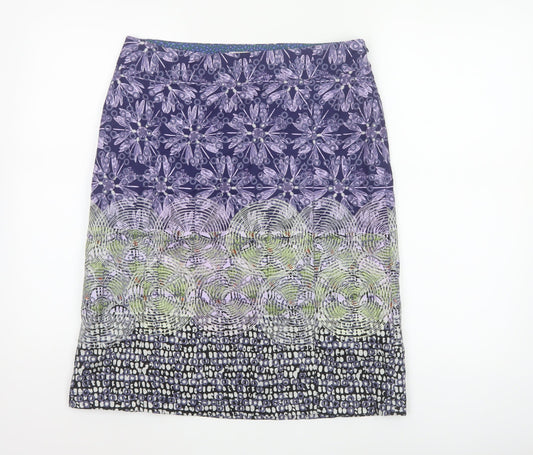 White Stuff Women's Purple Geometric Cotton Knee Length Skirt Size 10