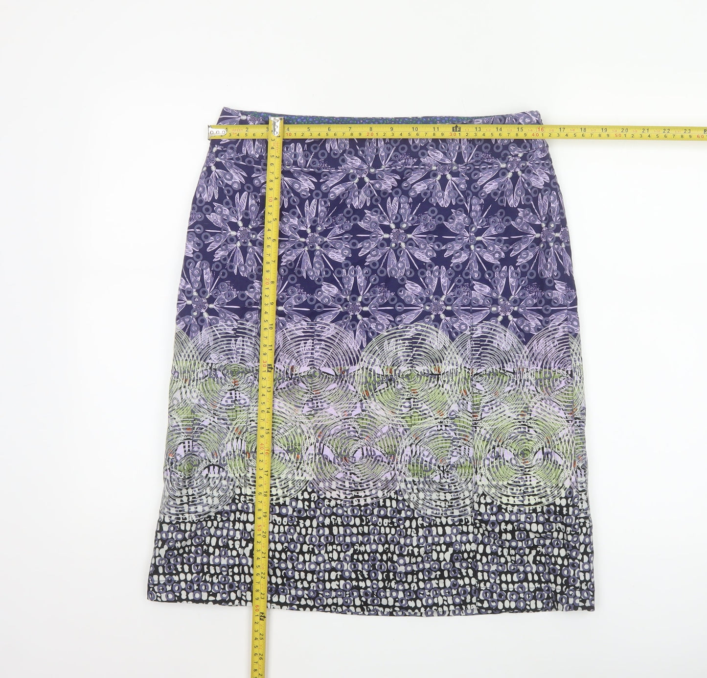 White Stuff Women's Purple Geometric Cotton Knee Length Skirt Size 10