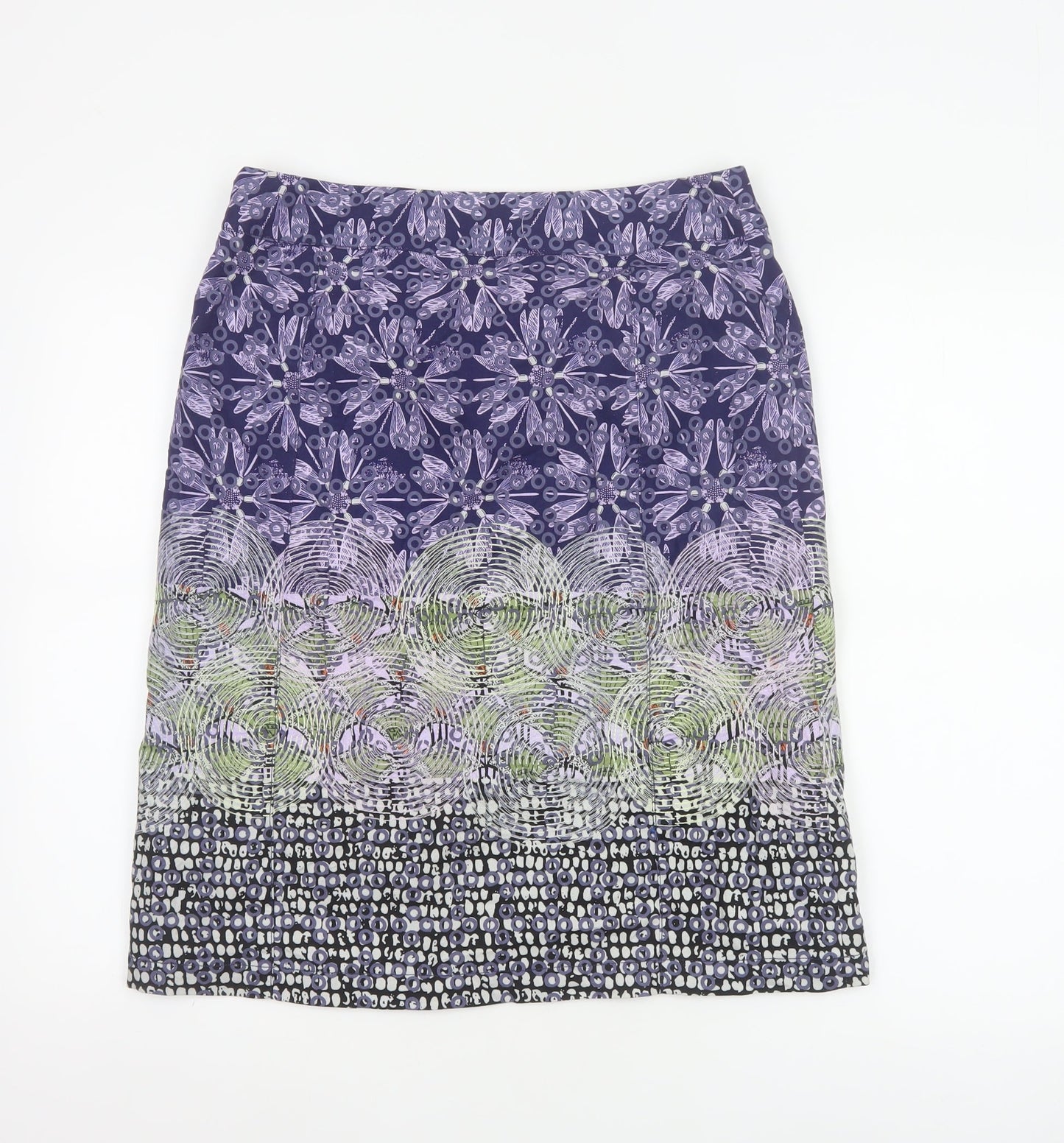 White Stuff Women's Purple Geometric Cotton Knee Length Skirt Size 10