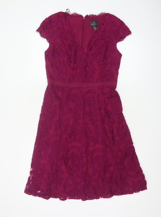Adrianna Papell Women Purple Lace A-Line Dress Size 8