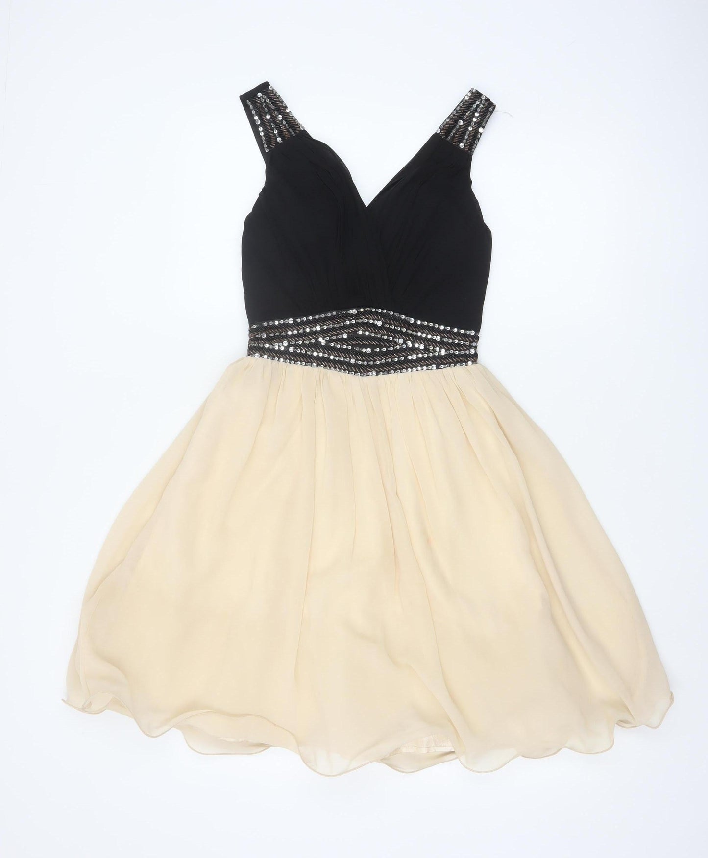 Little Mistress Women’s Black & Beige Fit & Flare Party Dress UK 8