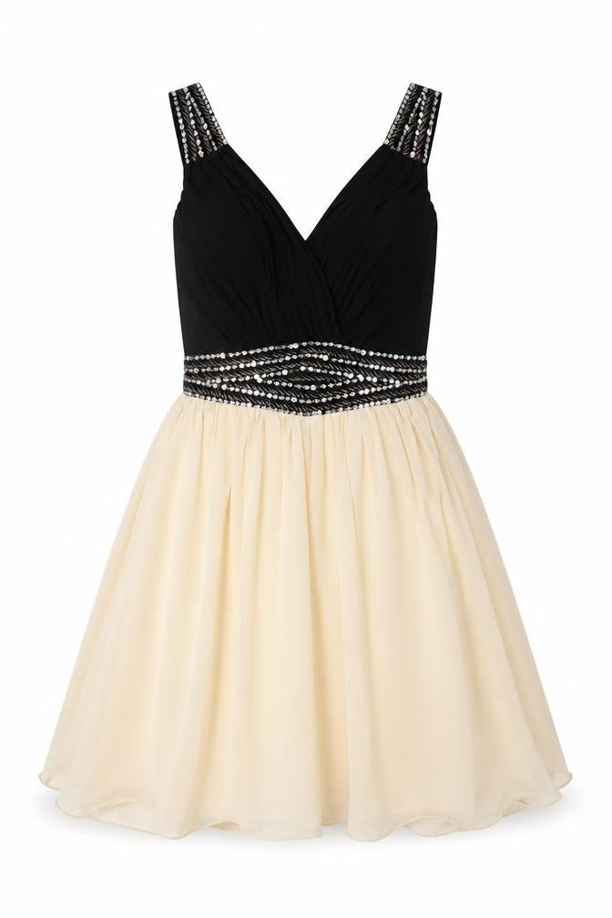 Little Mistress Women’s Black & Beige Fit & Flare Party Dress UK 8