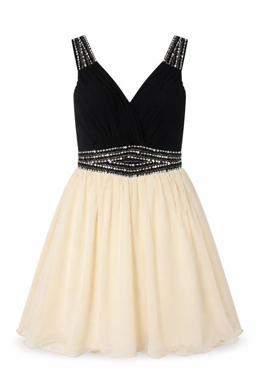 Little Mistress Women’s Black & Beige Fit & Flare Party Dress UK 8