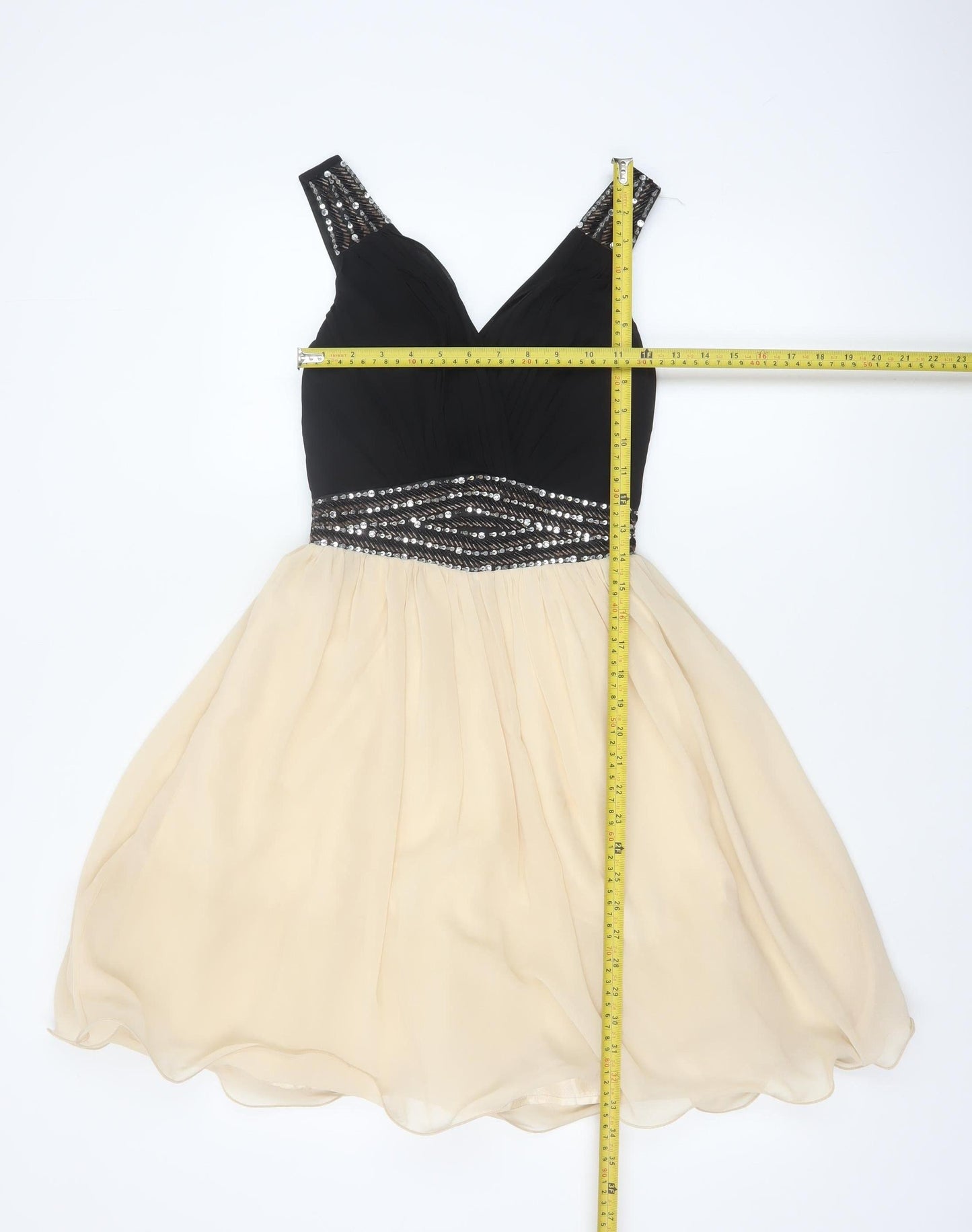 Little Mistress Women’s Black & Beige Fit & Flare Party Dress UK 8