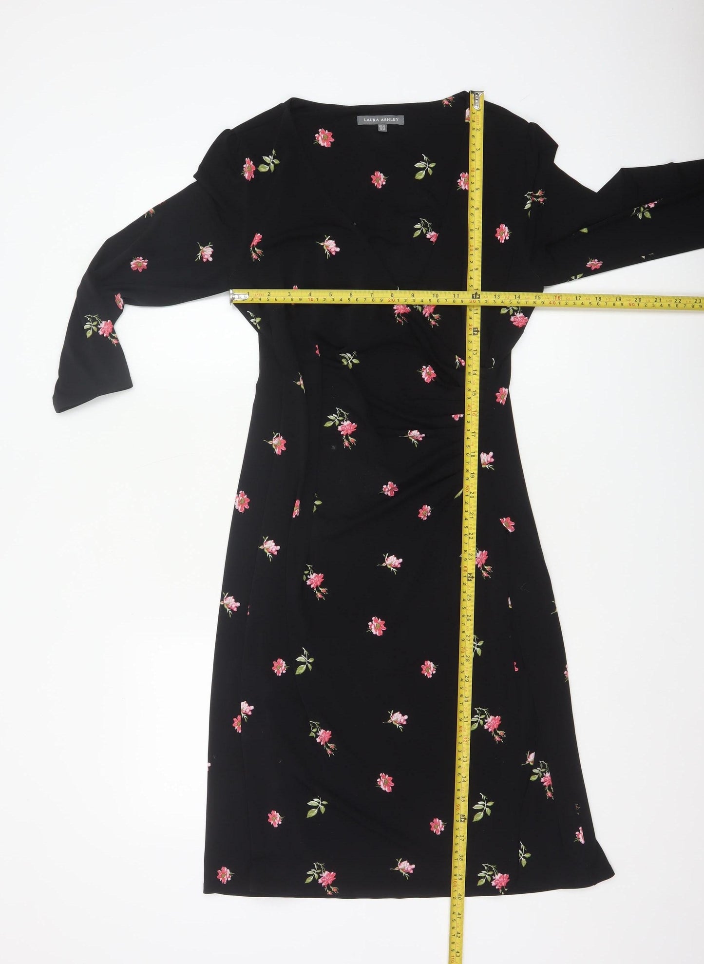 Laura Ashley Women’s Black Floral Wrap Dress Size 10 3/4 Sleeve