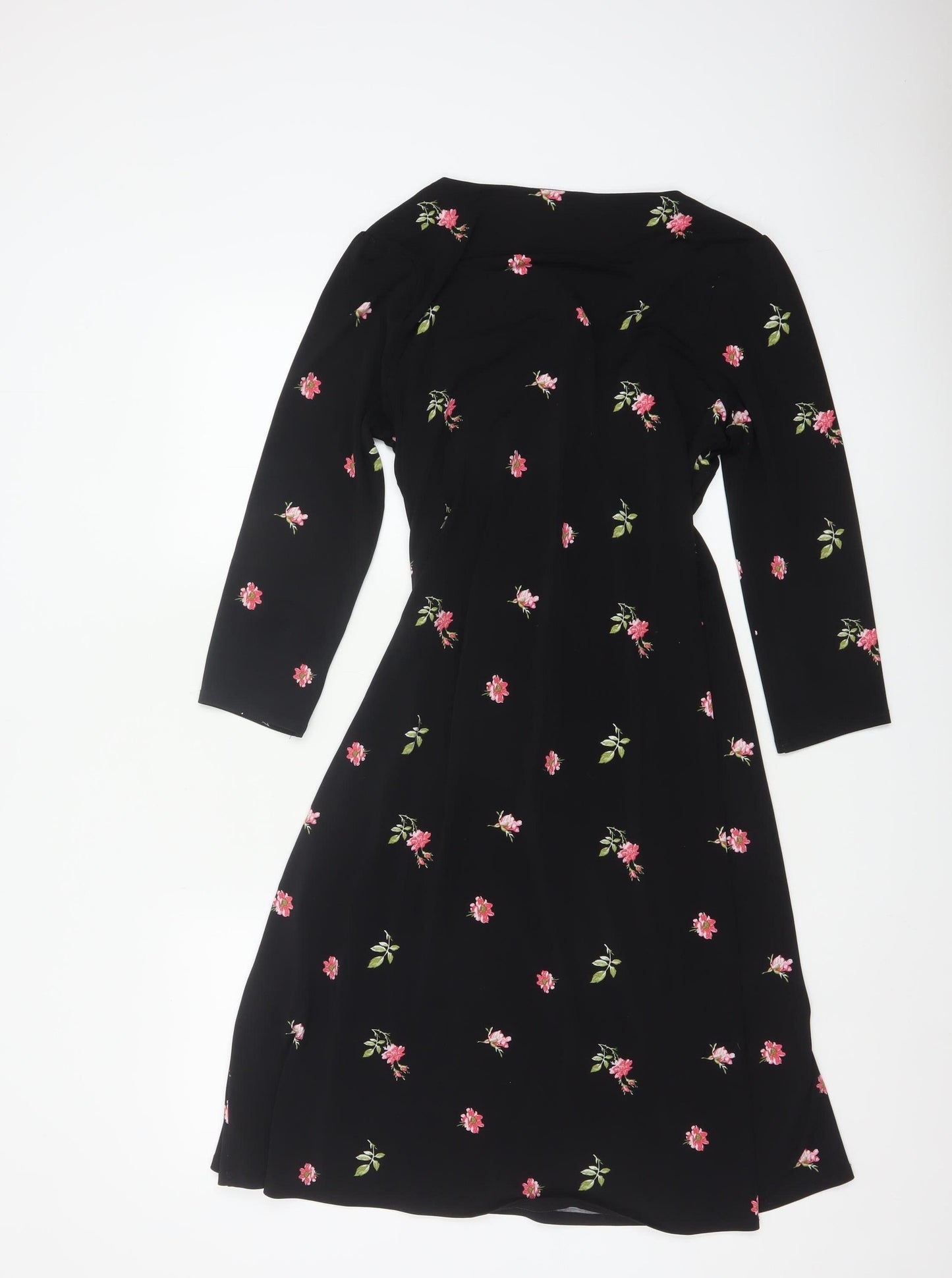 Laura Ashley Women’s Black Floral Wrap Dress Size 10 3/4 Sleeve