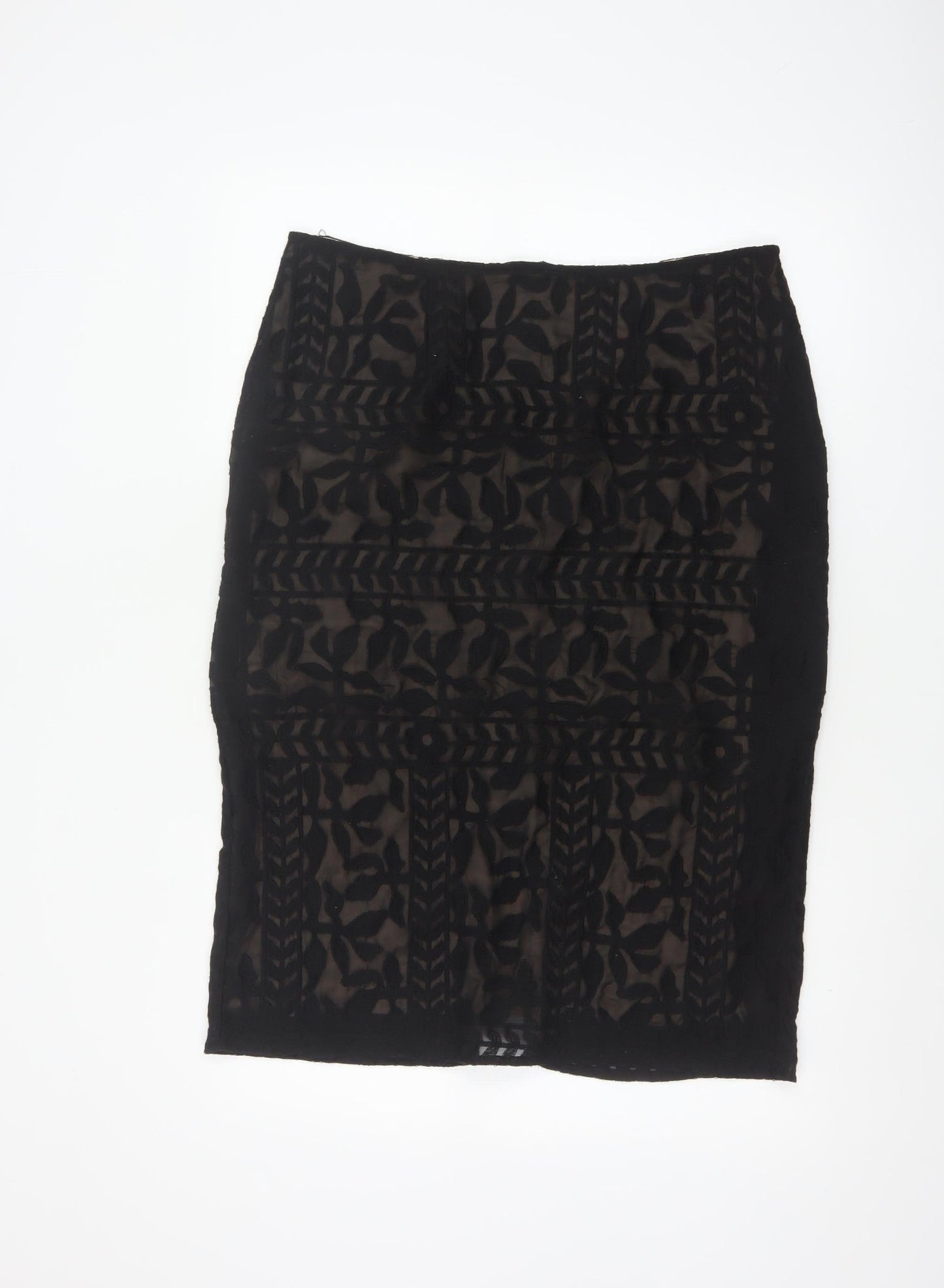 Monsoon Women Black Size 14 Embroidered Lace Pencil Skirt