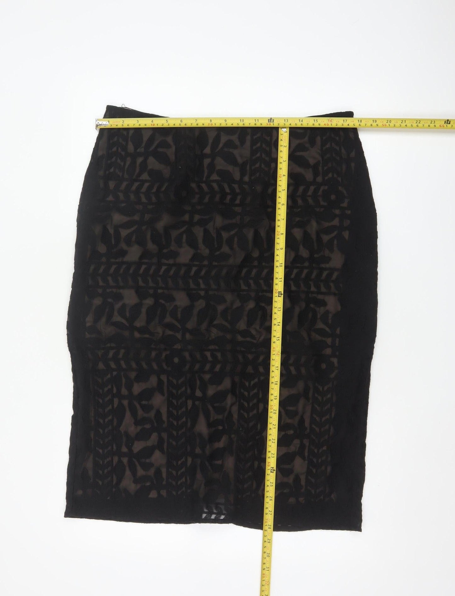 Monsoon Women Black Size 14 Embroidered Lace Pencil Skirt
