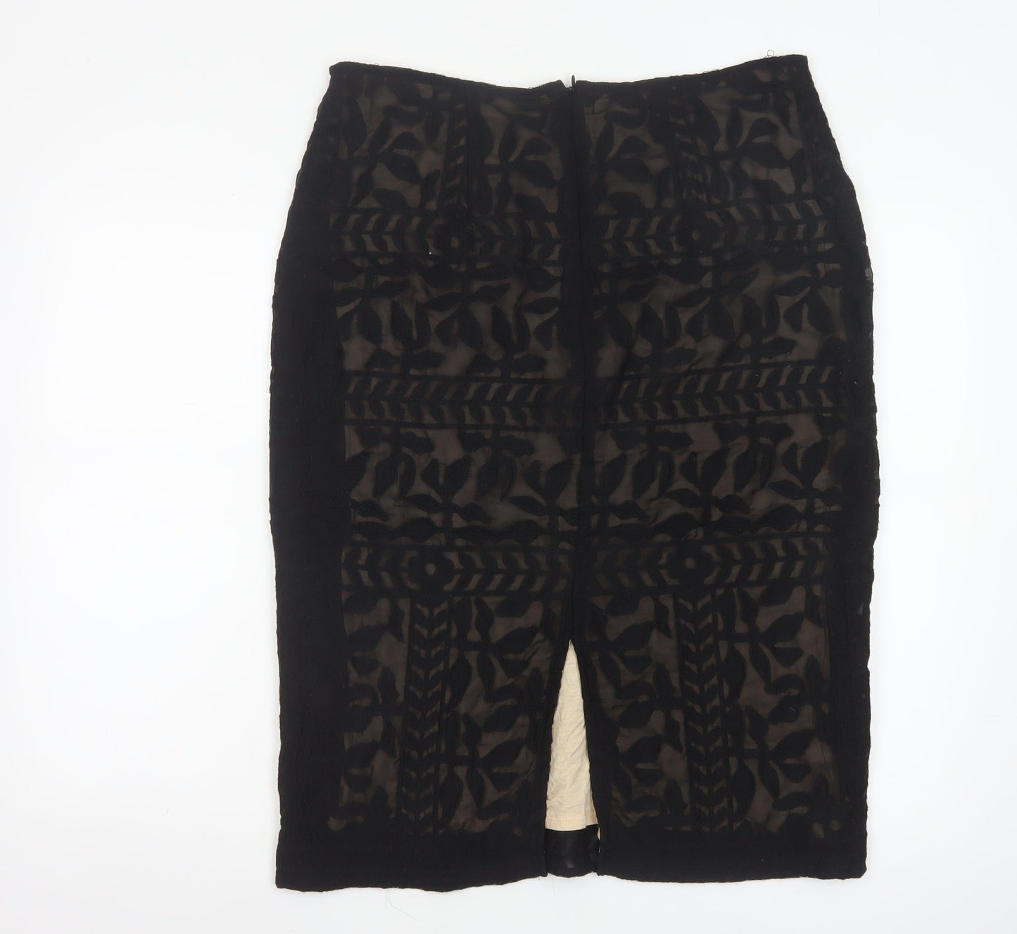 Monsoon Women Black Size 14 Embroidered Lace Pencil Skirt