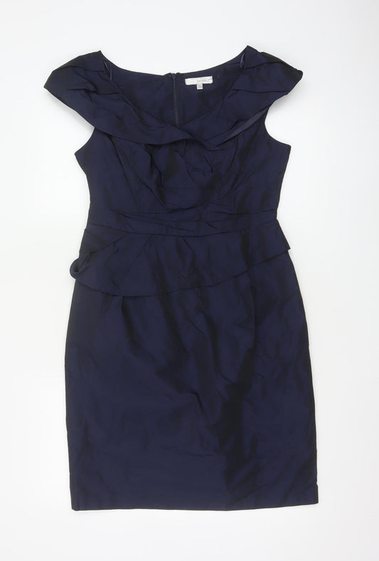 Rocha John Rocha Women Blue Size 12 Petite Ruffle Sheath Dress