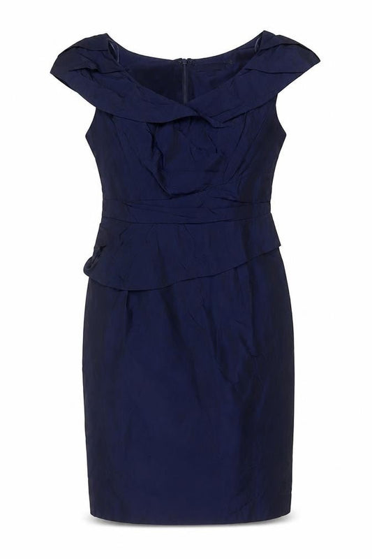 Rocha John Rocha Women Blue Size 12 Petite Ruffle Sheath Dress