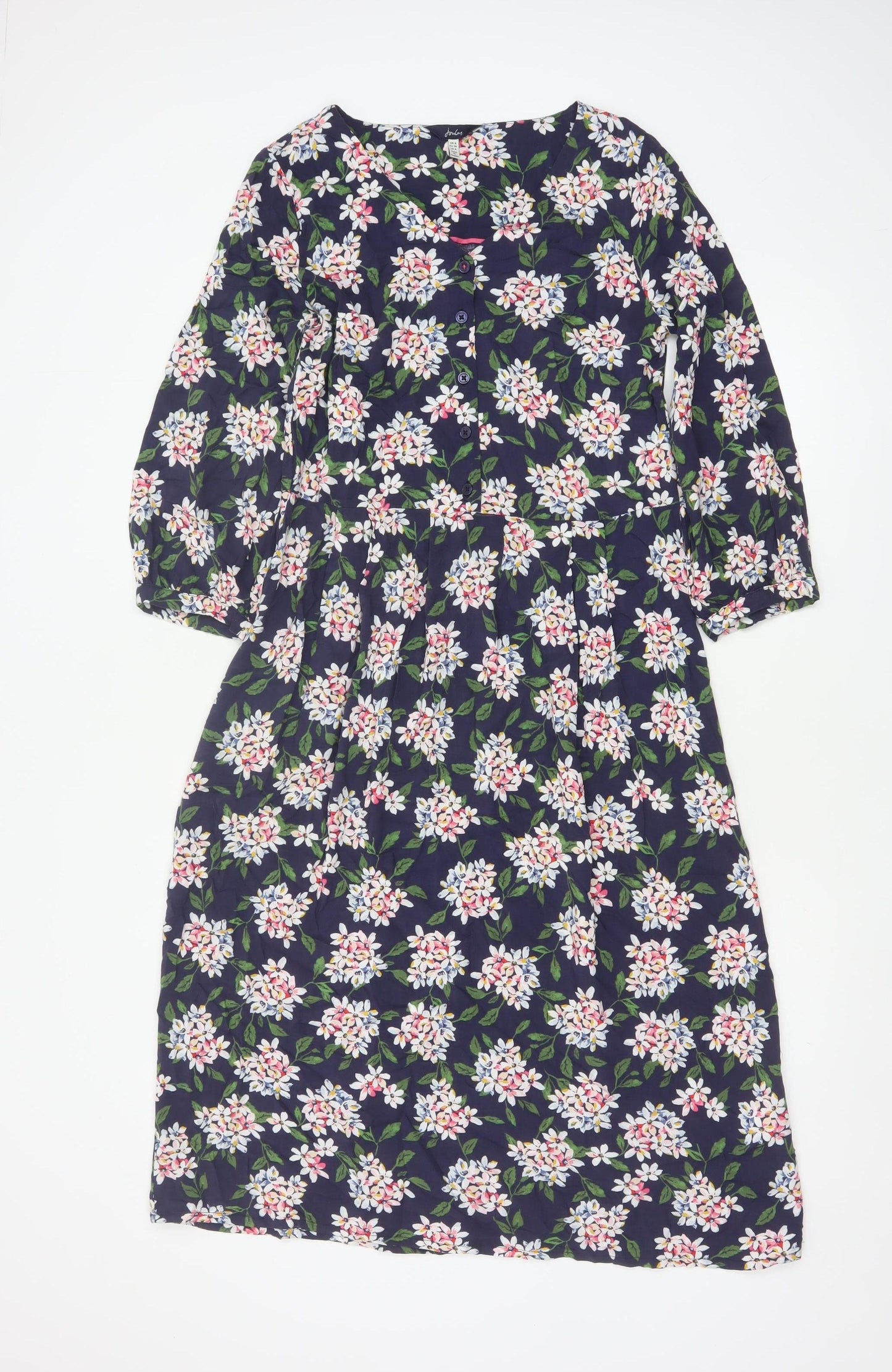 Joules Women’s Blue Floral Fit & Flare Dress Size 8 3/4 Sleeve