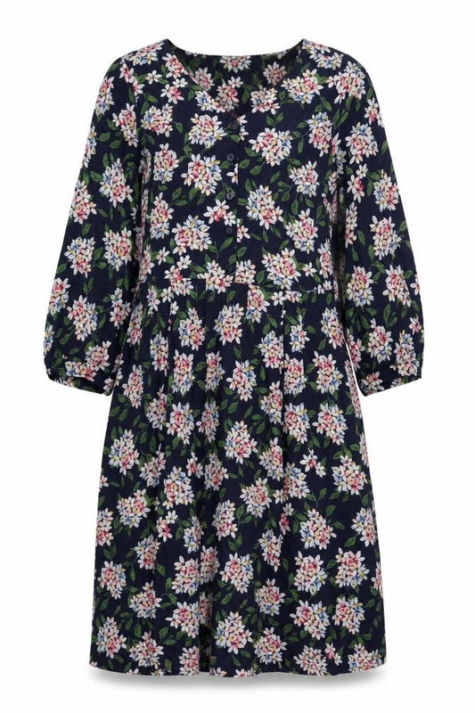 Joules Women’s Blue Floral Fit & Flare Dress Size 8 3/4 Sleeve