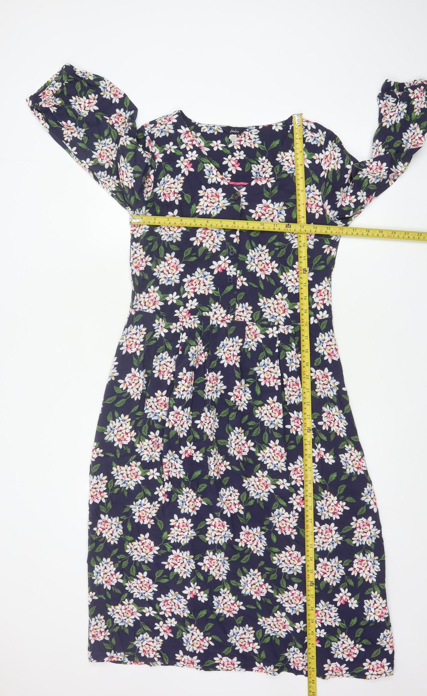 Joules Women’s Blue Floral Fit & Flare Dress Size 8 3/4 Sleeve