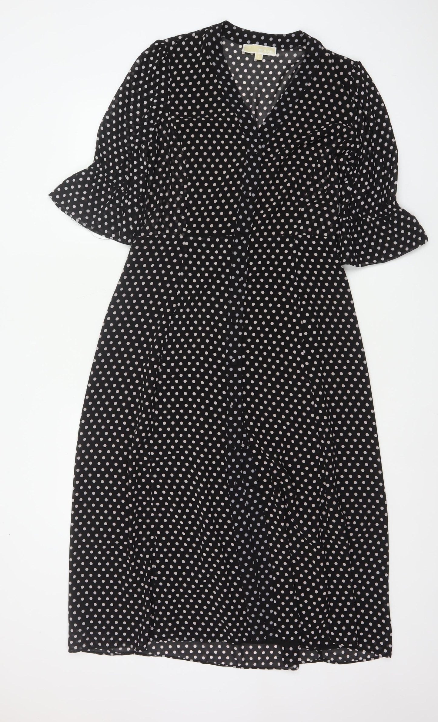 Michael Kors Women Black Polka Dot Midi Wrap Dress S
