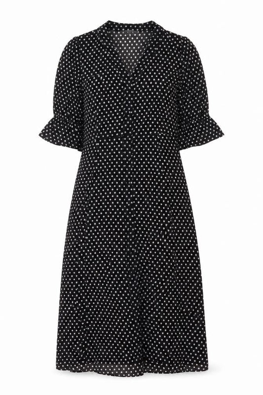Michael Kors Women Black Polka Dot Midi Wrap Dress S
