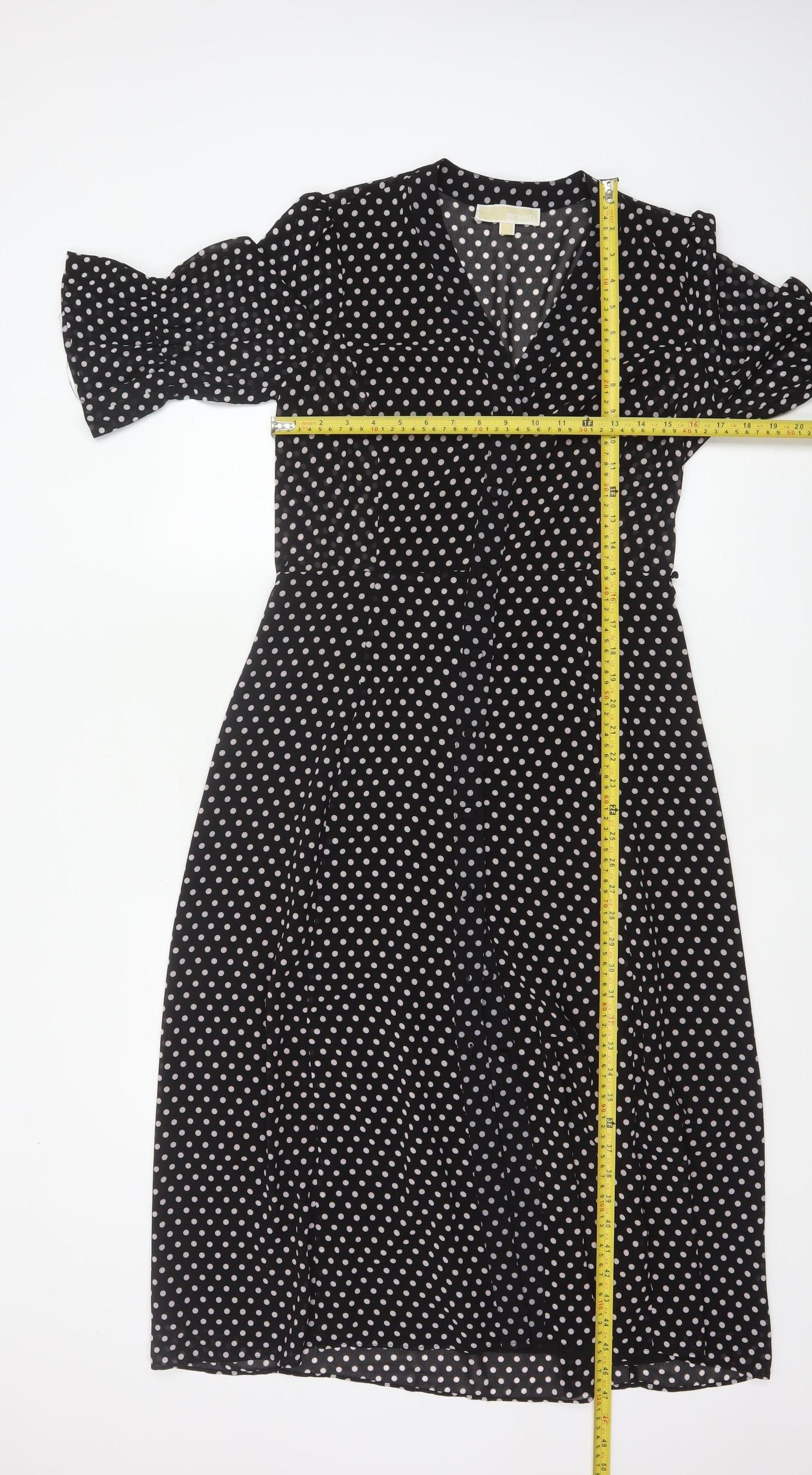 Michael Kors Women Black Polka Dot Midi Wrap Dress S