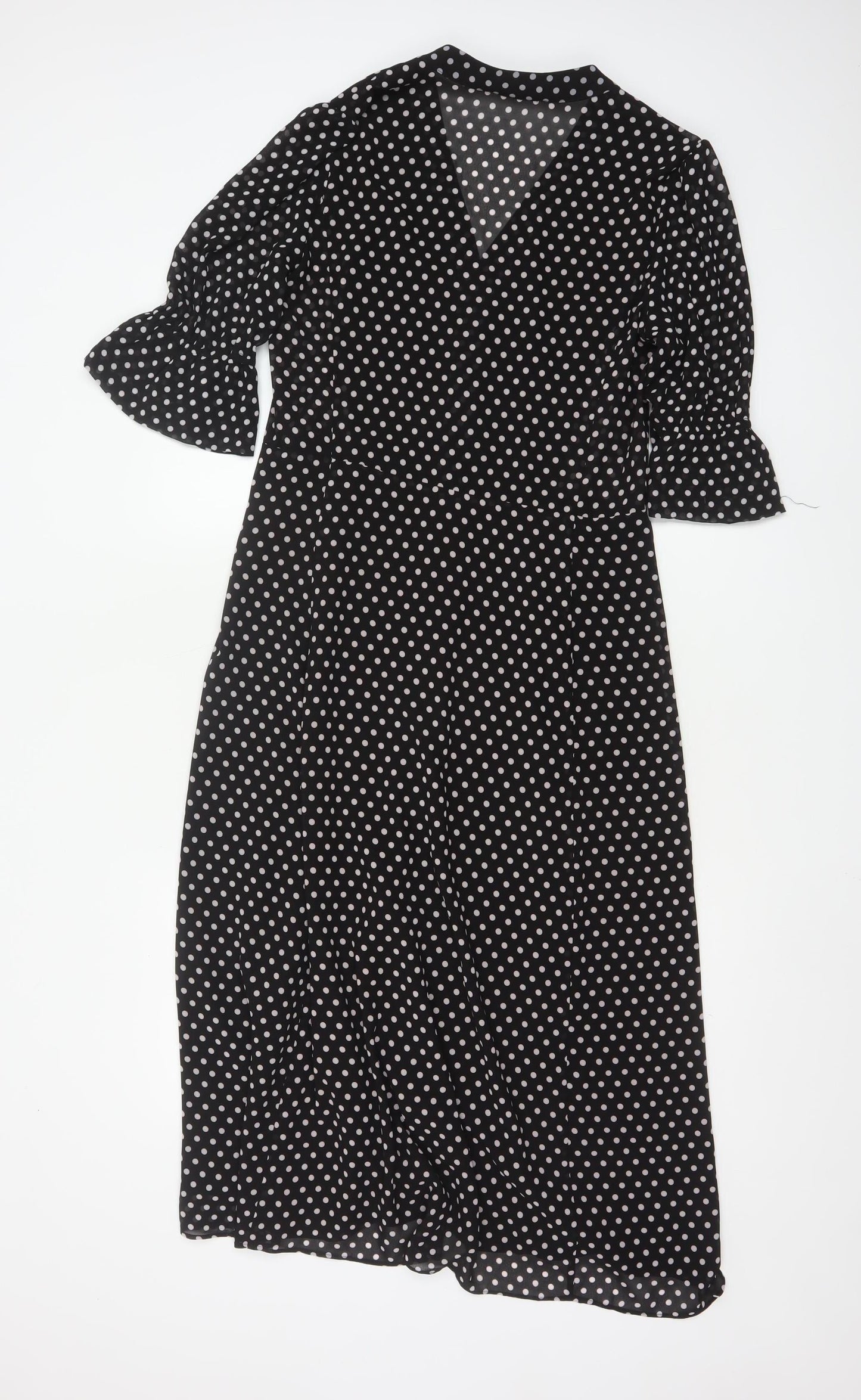 Michael Kors Women Black Polka Dot Midi Wrap Dress S
