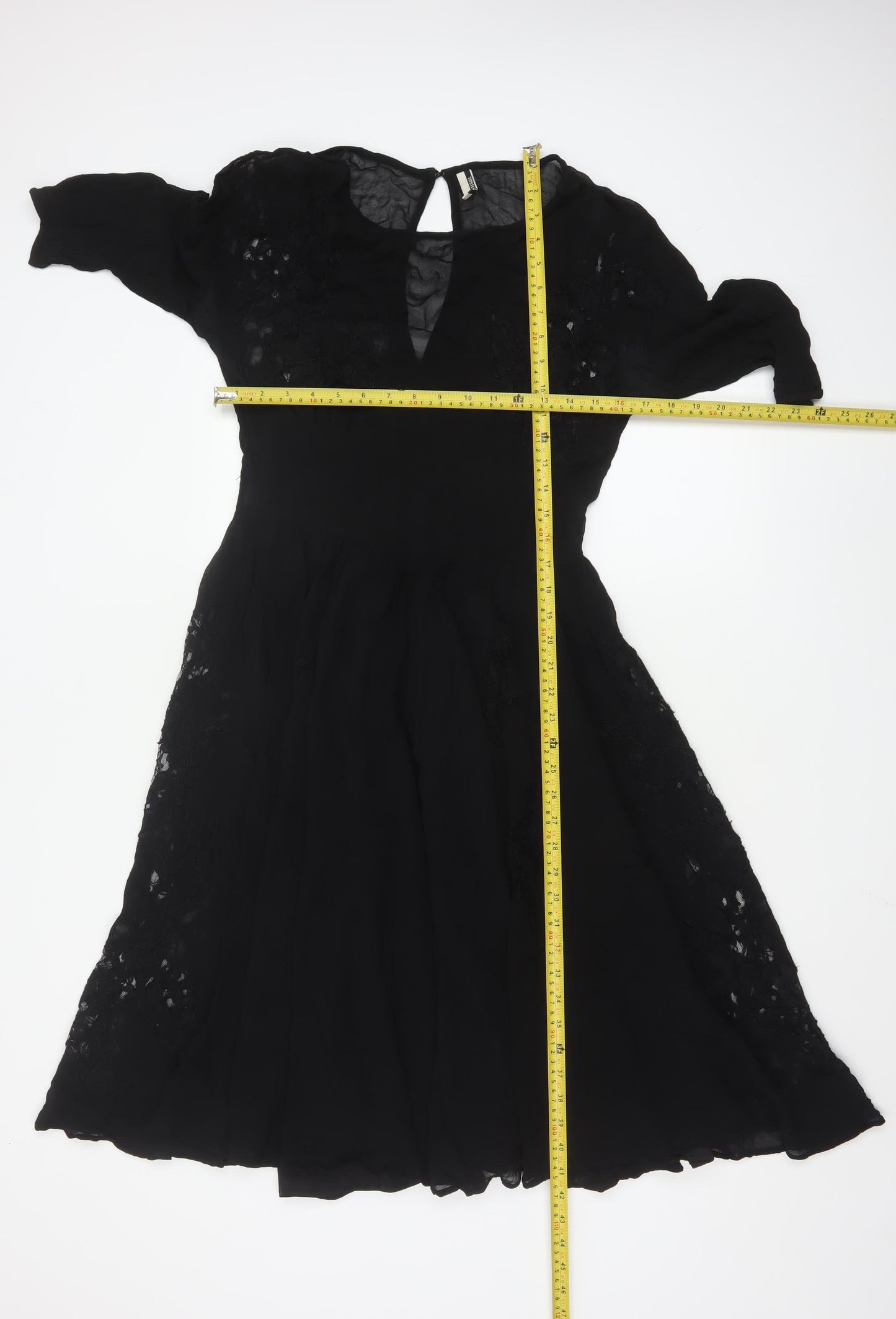 Topshop Women Black Size 10 Fit & Flare Lace Knee Length Dress