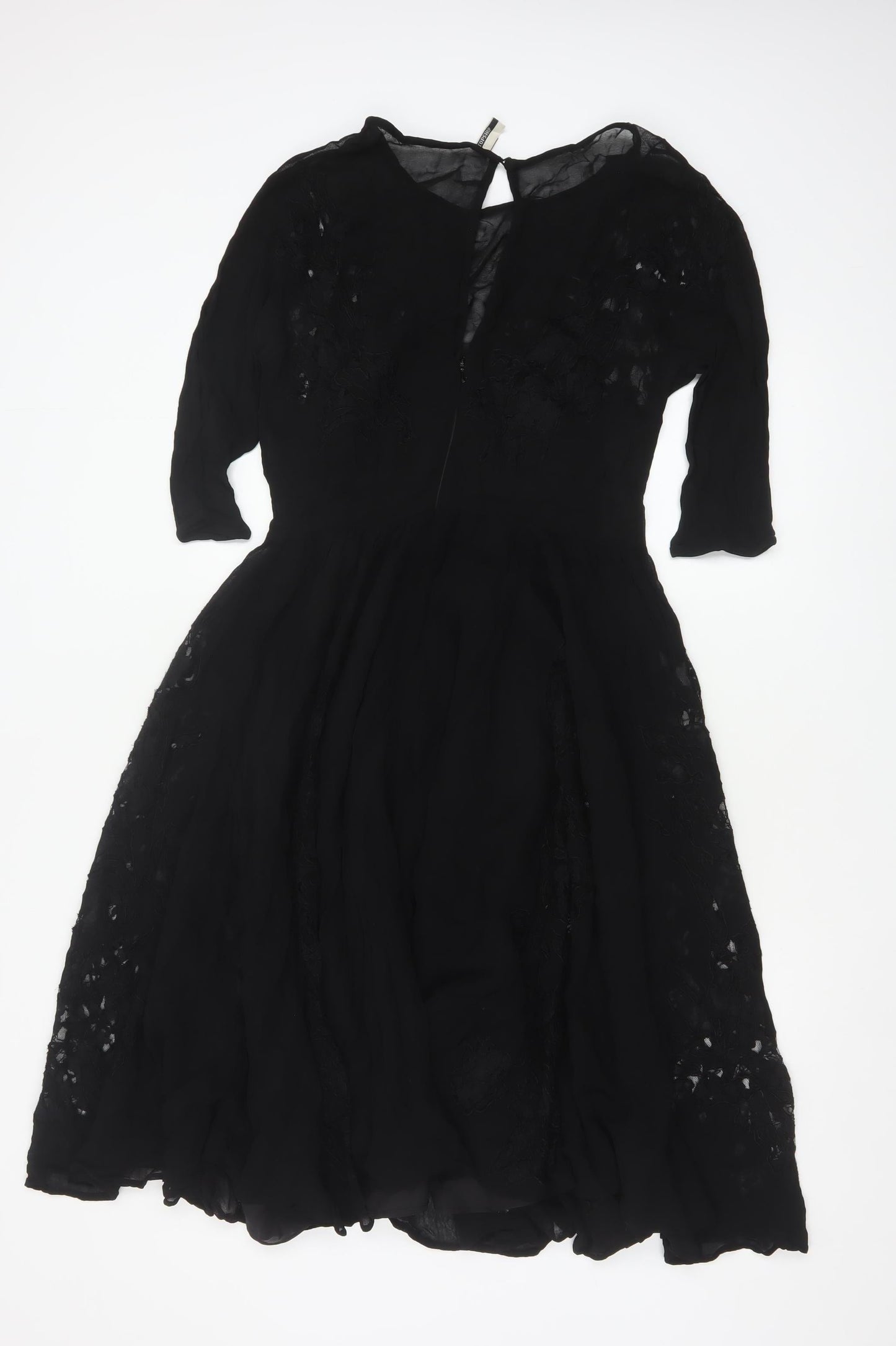 Topshop Women Black Size 10 Fit & Flare Lace Knee Length Dress