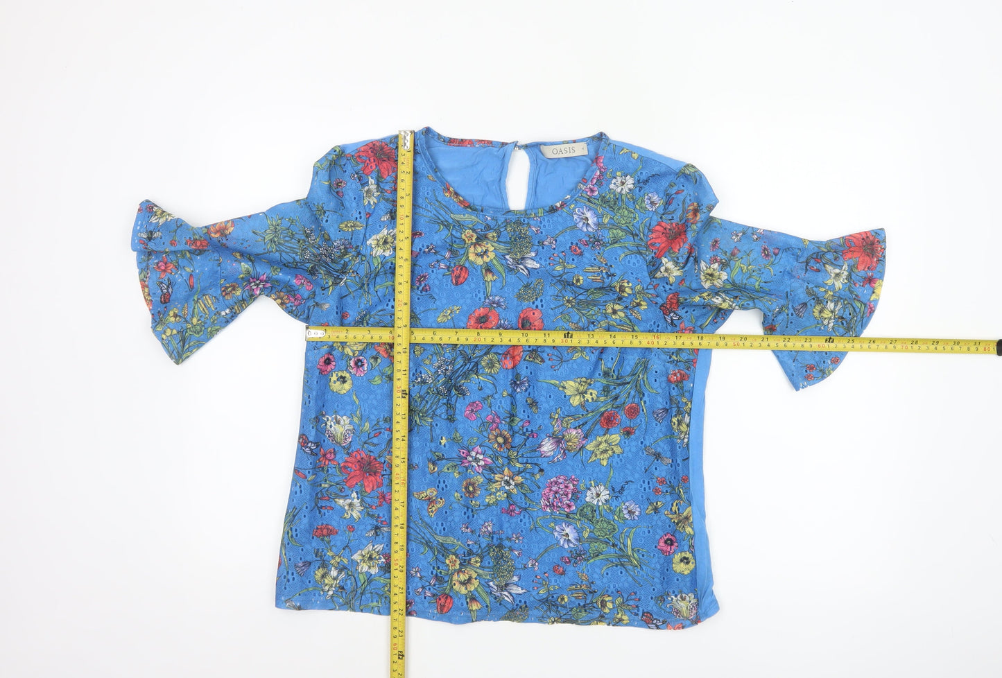 Oasis Women Blue Floral 3/4 Sleeve Tunic Blouse Size 12