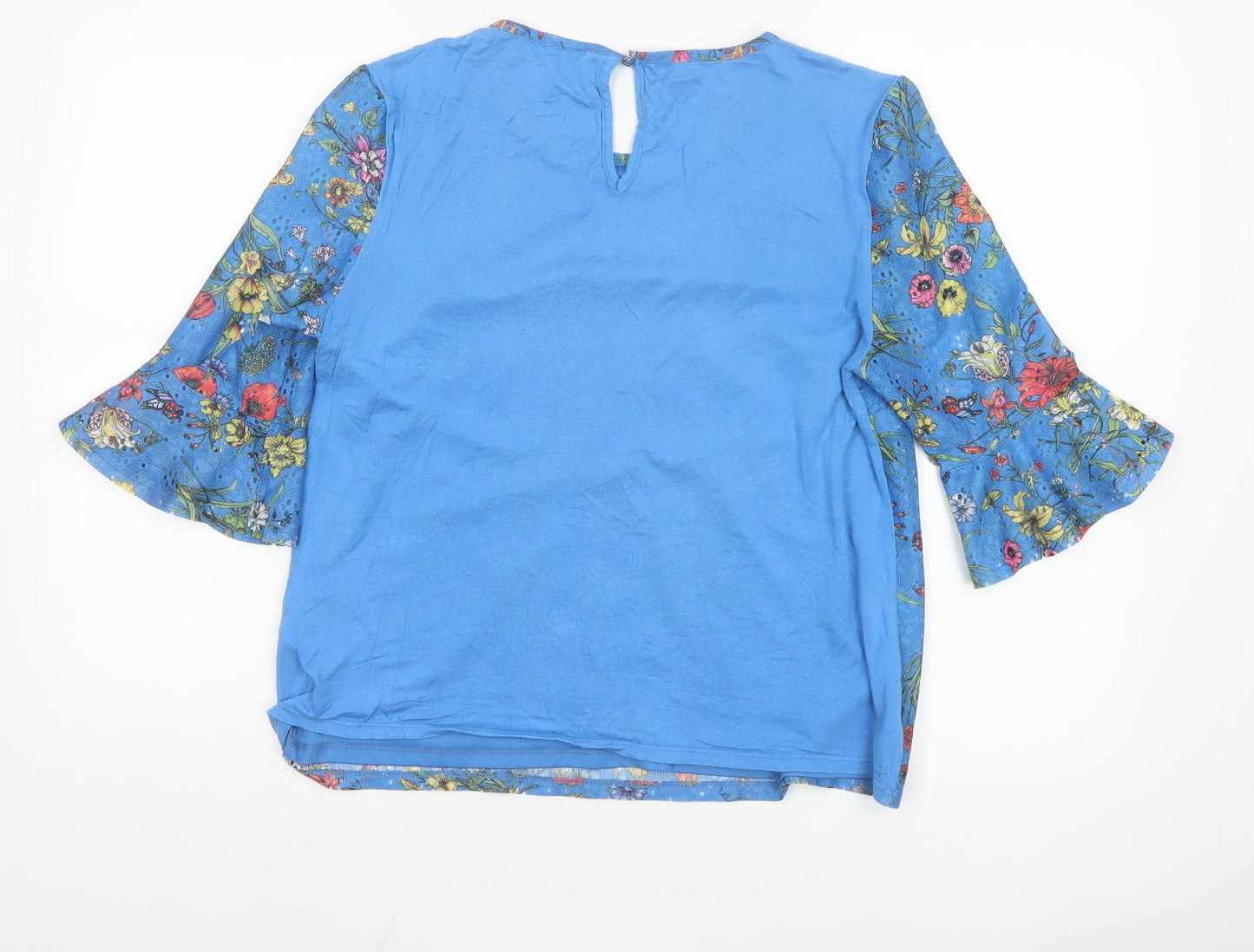 Oasis Women Blue Floral 3/4 Sleeve Tunic Blouse Size 12