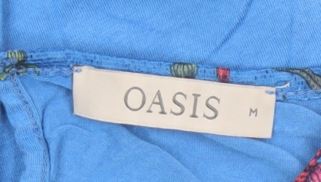 Oasis Women Blue Floral 3/4 Sleeve Tunic Blouse Size 12