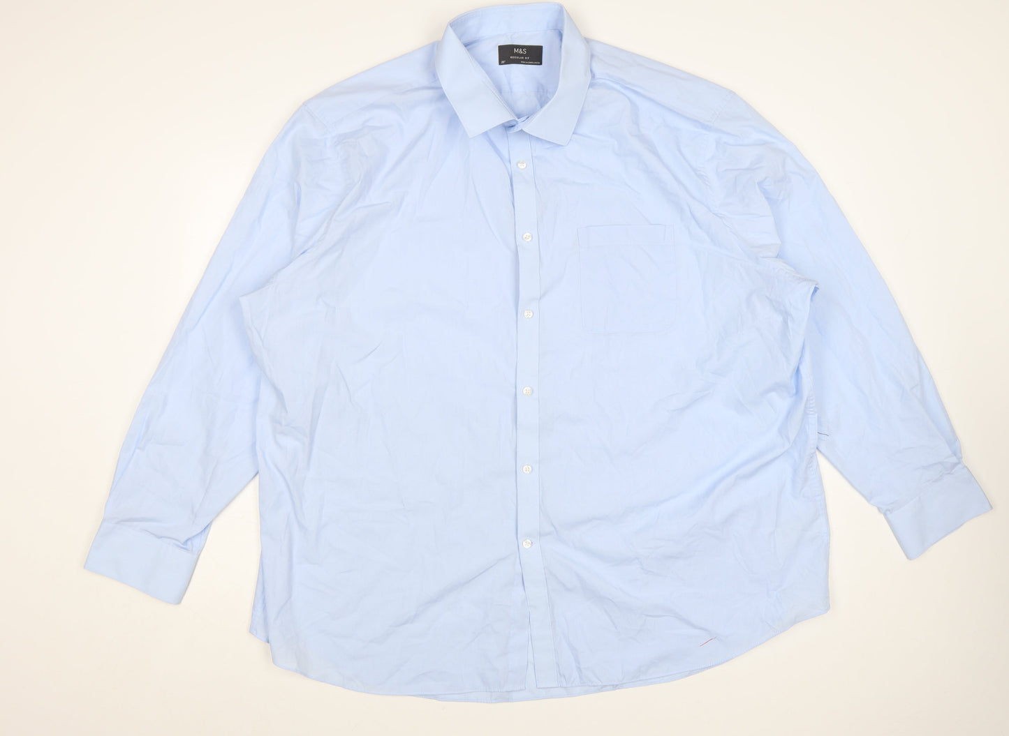 Marks and Spencer Men Blue Regular Fit Long Sleeve Dress Shirt 20in Collar