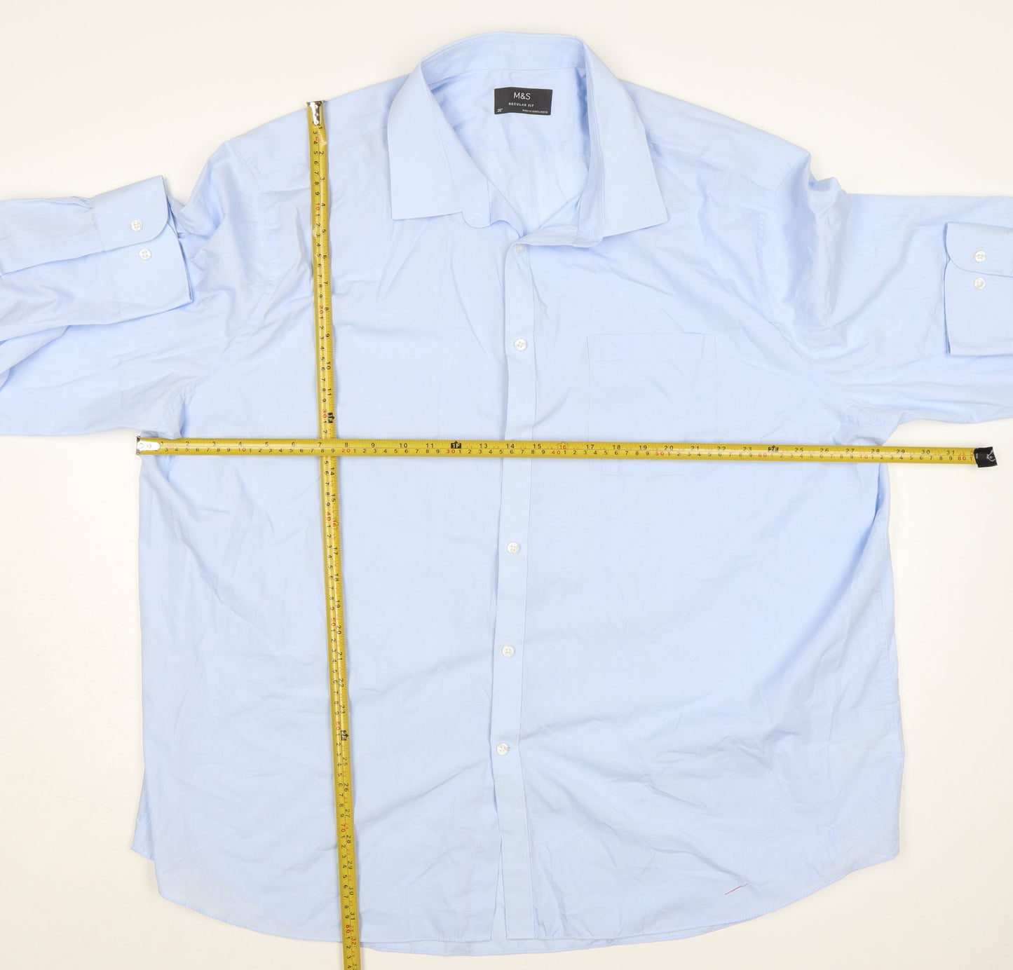 Marks and Spencer Men Blue Regular Fit Long Sleeve Dress Shirt 20in Collar