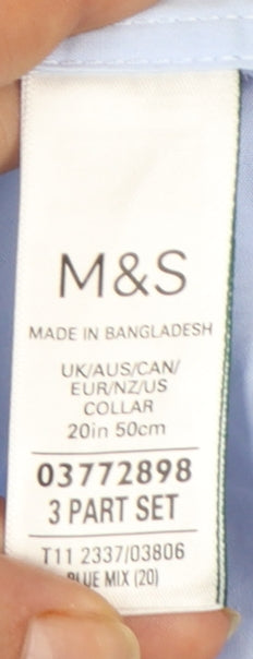 Marks and Spencer Men Blue Regular Fit Long Sleeve Dress Shirt 20in Collar